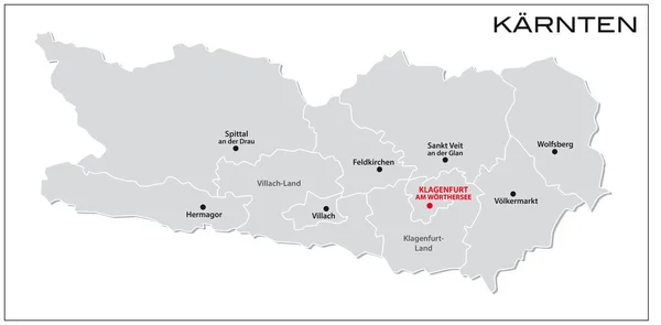 Mapa administrativo y político del estado austriaco de Carintia — Archivo Imágenes Vectoriales