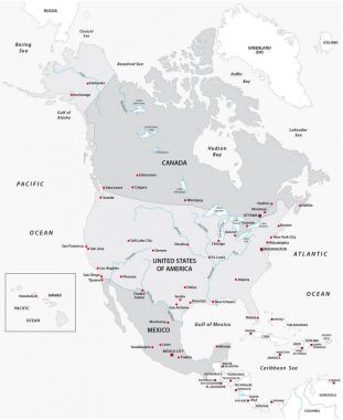 Map of North America in black and white