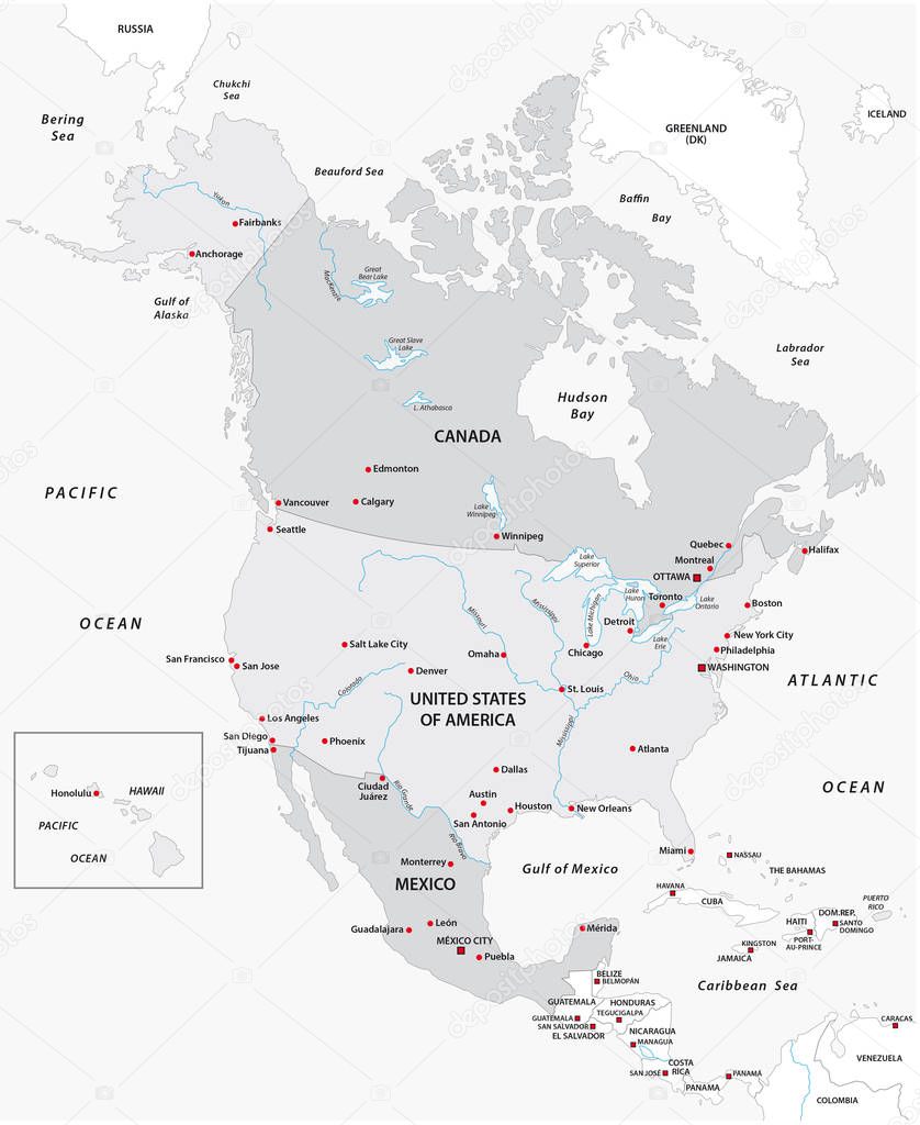 Map of North America in black and white