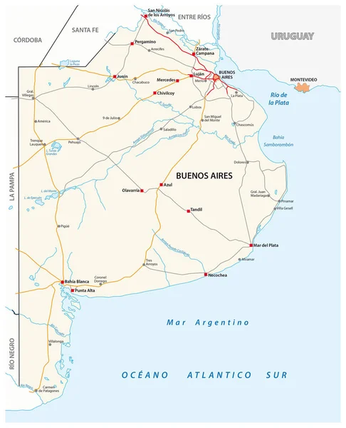 Mappa stradale della provincia argentina di Buenos Aires — Vettoriale Stock