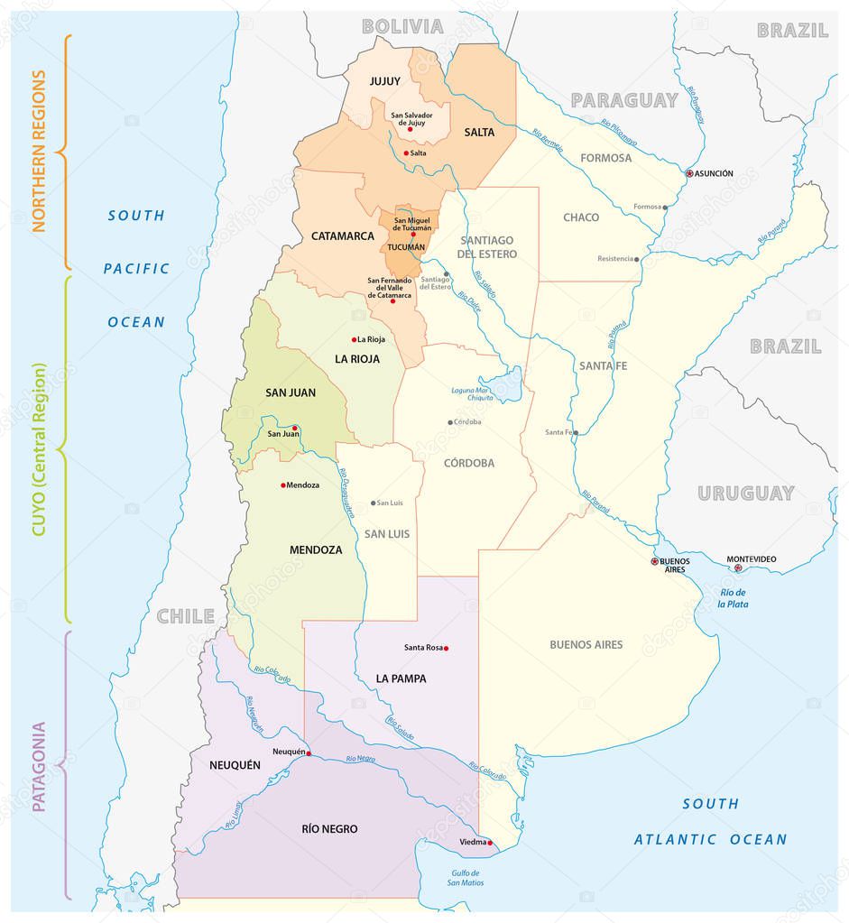 Map of the most important wine-growing areas in Argentina