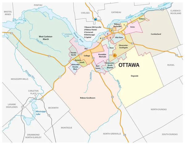Ottawa mapa administrativo y político — Vector de stock
