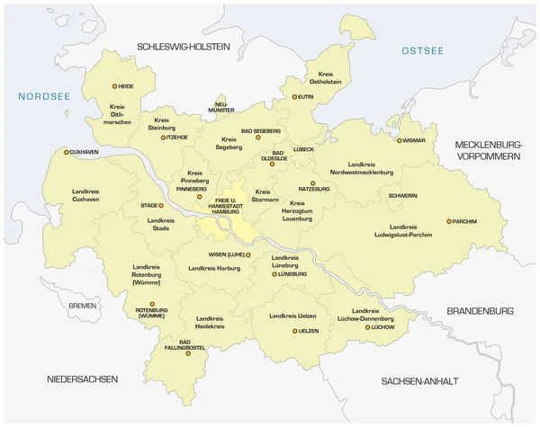 Mapa de la región metropolitana del norte de Alemania de Hamburgo — Archivo Imágenes Vectoriales