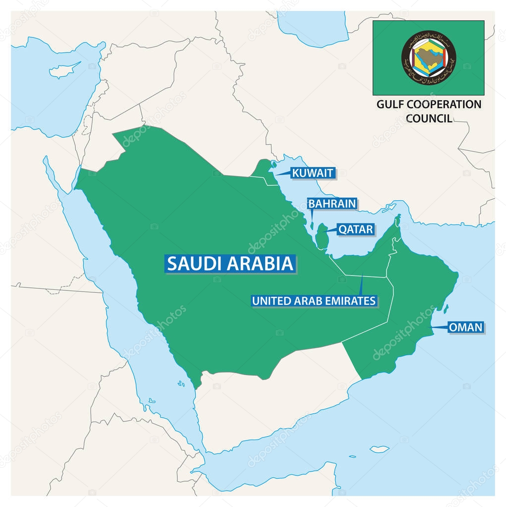 Map of the Member States of the Gulf Cooperation Council with flag