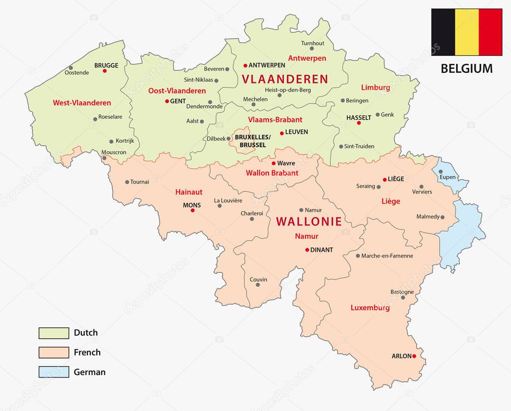 Map of the Belgian regions and language areas