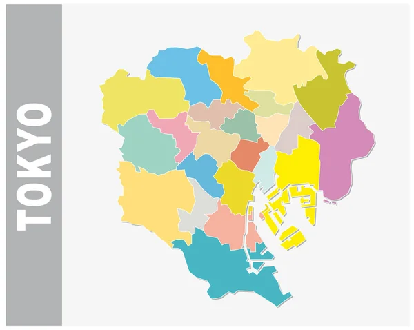 Colorido mapa vectorial administrativo y político de Tokio — Vector de stock