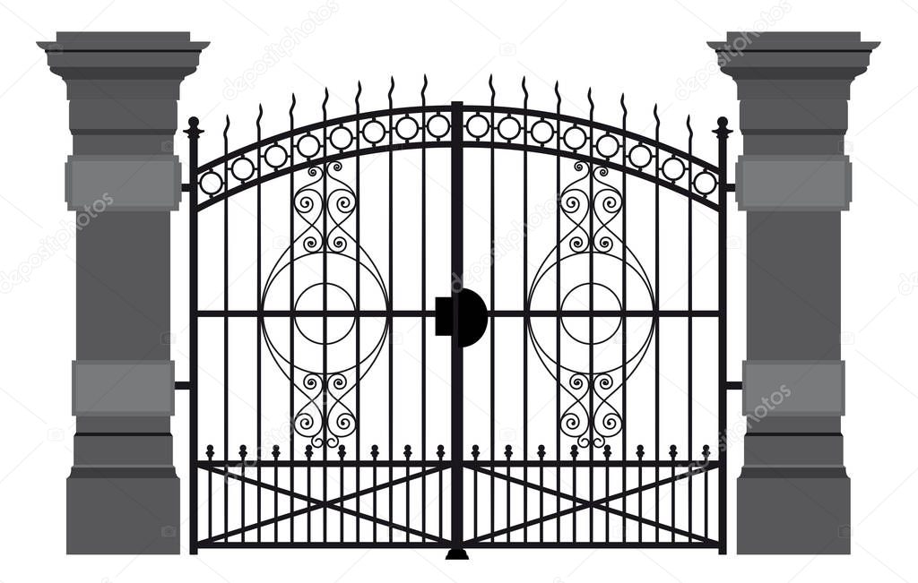 A illustration of a wrought iron gate