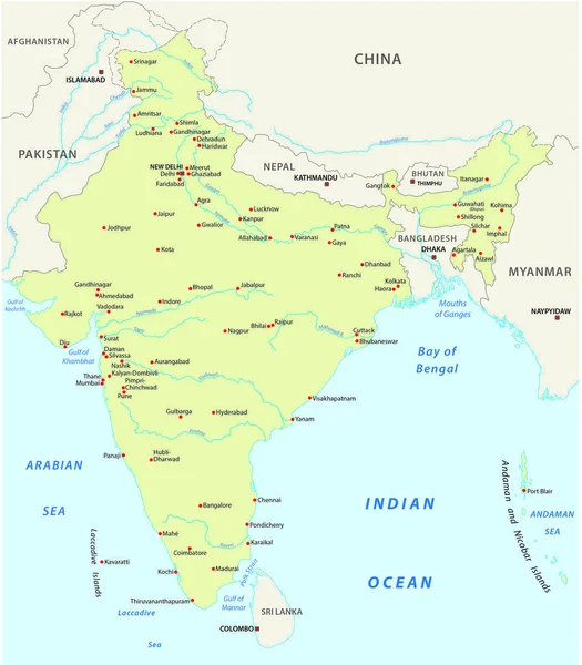 Mapa vectorial de la República de India — Archivo Imágenes Vectoriales