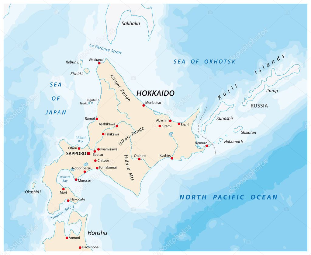 A map of the North Japanese island Hokkaido