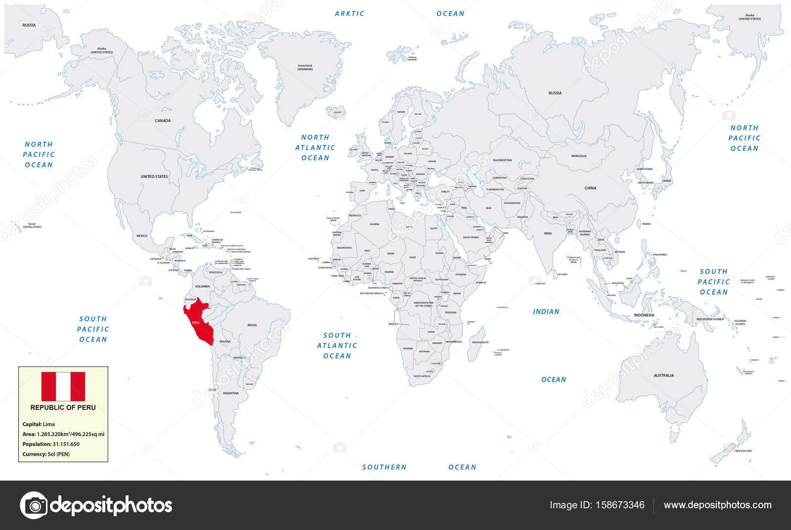 Carte Du Monde Avec La République Du Pérou à Petites