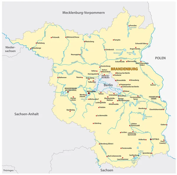 Mapa del estado de Brandeburgo en alemán — Vector de stock