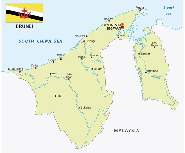 Nación de Brunei mapa vectorial con bandera — Archivo Imágenes Vectoriales