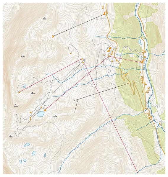 Mapa topográfico imaginário de uma área de desportos de Inverno — Vetor de Stock