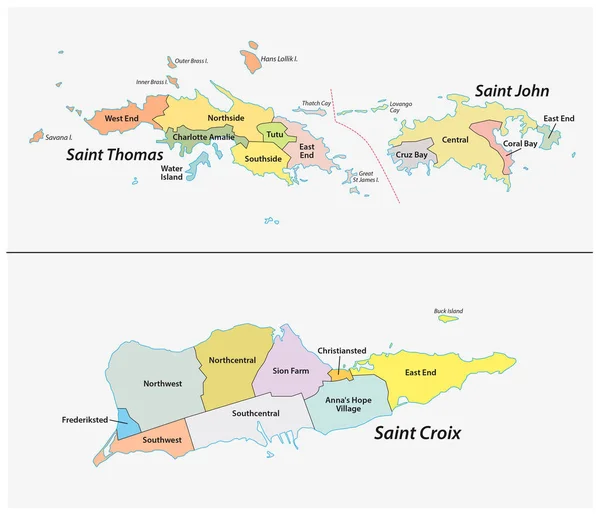 Mapa dzielnic i sub-dzielnic Wysp Dziewiczych Stanów Zjednoczonych — Wektor stockowy