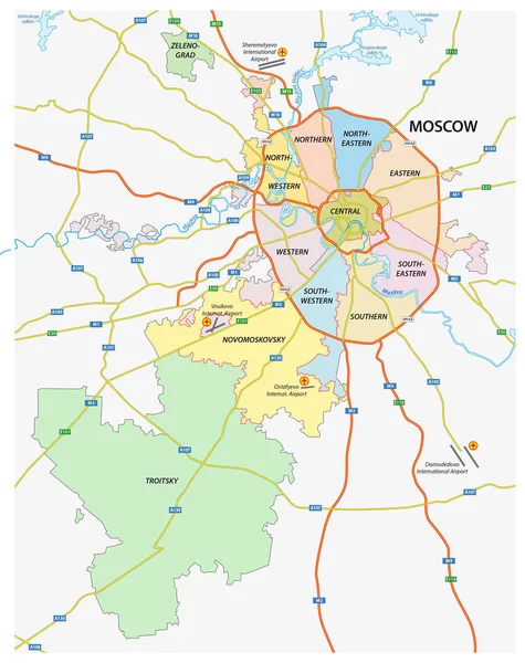 Administrativní a politické a cestovní mapa ruské metropole Moskva — Stockový vektor
