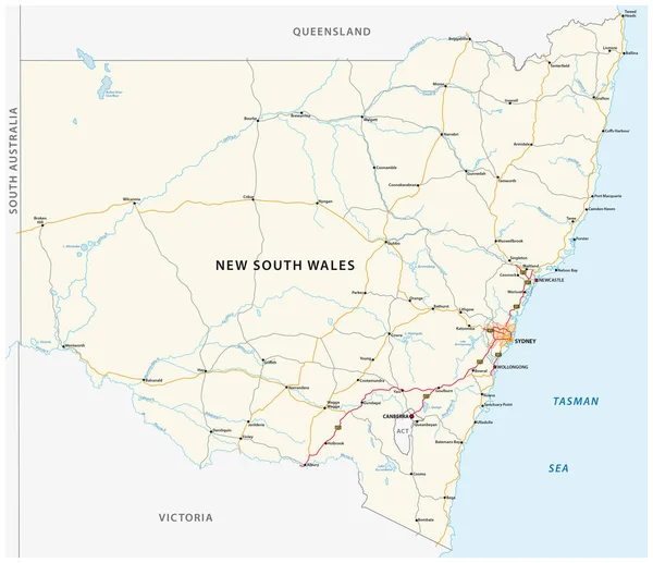 Roteiro do mapa do estado australiano de Nova Gales do Sul —  Vetores de Stock