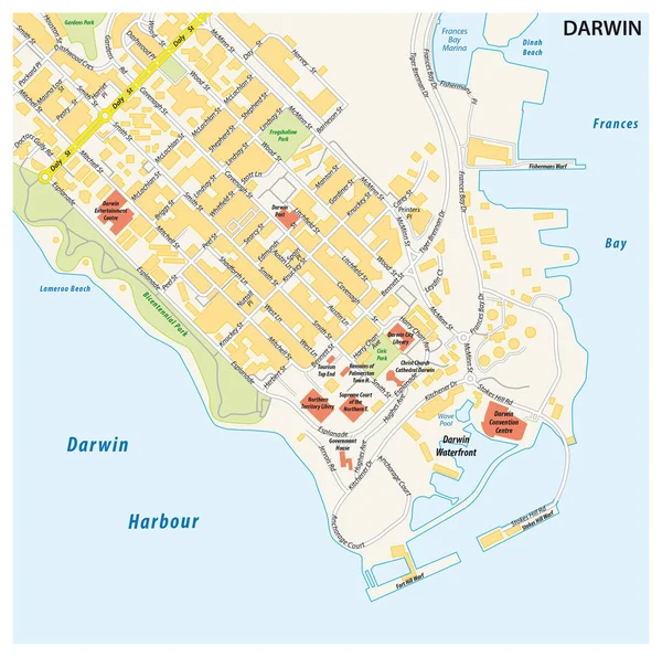 Kaart van de straat van de stad van darwin, Northern Territory, Australië — Stockvector