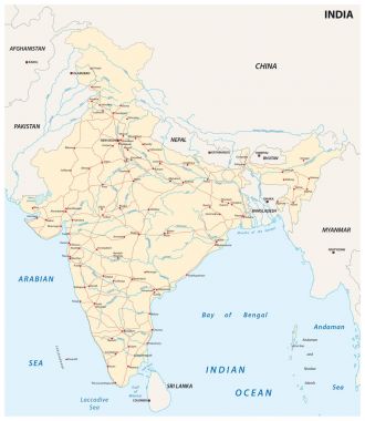 Hindistan yol haritası ile ana şehirler