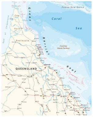 Yol haritası Cap york Yarımadası ile büyük Set Resifi, Queensland, Avustralya