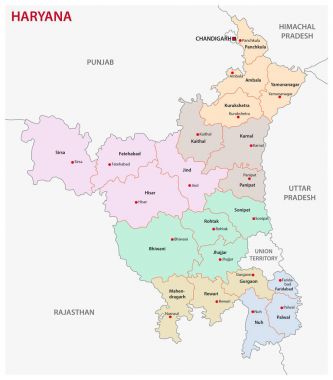 Haryana idari ve siyasi harita, Hindistan