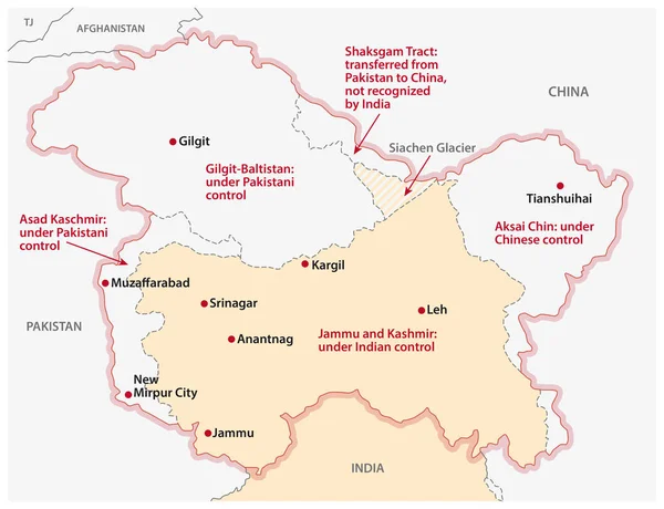 Mapa o podział Dżammu i Kaszmir — Wektor stockowy