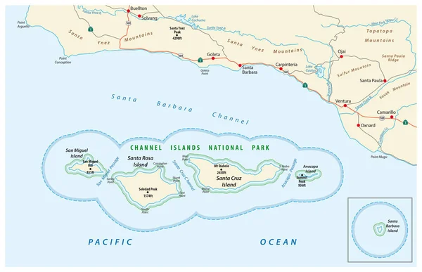 Peta dari Taman Nasional Kepulauan Channel - Stok Vektor