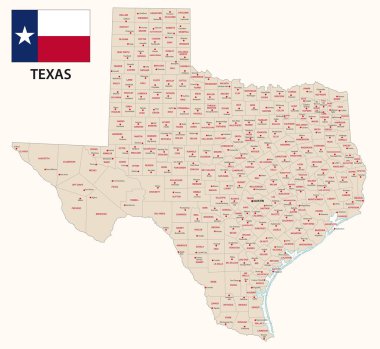 Teksas idari ve siyasi vektör harita bayrak ile