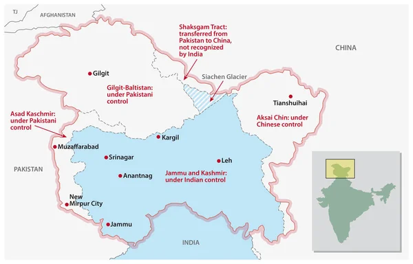 Peta tentang pembagian Jammu dan Kashmir - Stok Vektor