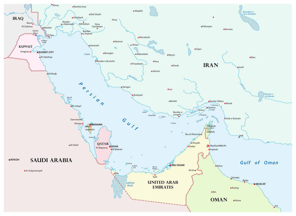 Map of the Persian Gulf and its neighboring countries