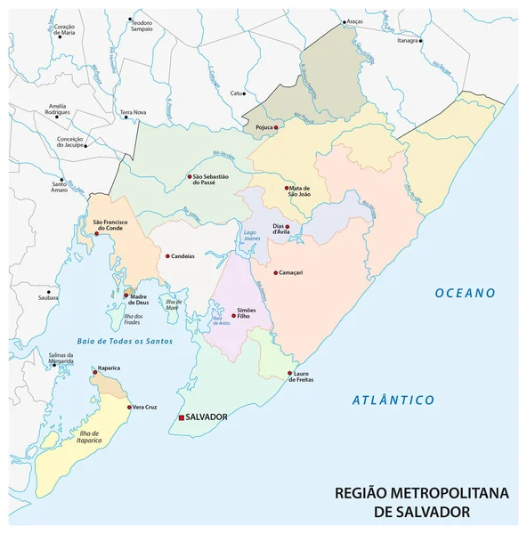 Mapa metropolitního regionu Salvador v portugalštině — Stockový vektor