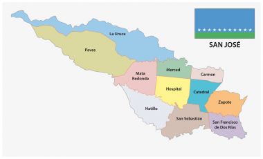 Administrative and political map with flag of San Jose, Costa Rica clipart