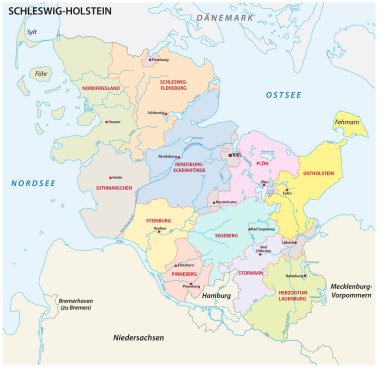 Schleswig-Holstein administrative and political map in german language clipart