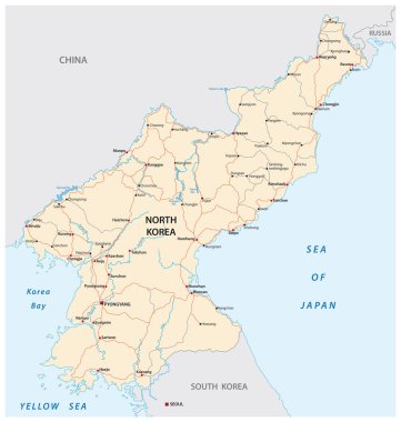 North Korea road vector map clipart