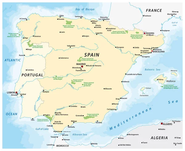 Mapa de la Península Ibérica — Archivo Imágenes Vectoriales