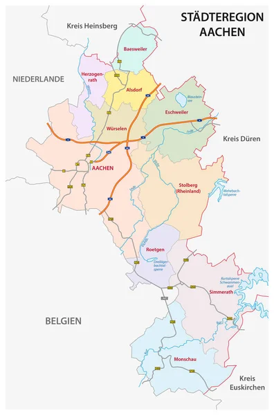 Administracyjnych i politycznych Mapa regionu Aachen w języku niemieckim — Wektor stockowy