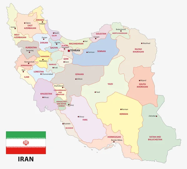 Iran Administrativa Och Politiska Vektor Karta Med Flagga — Stock vektor