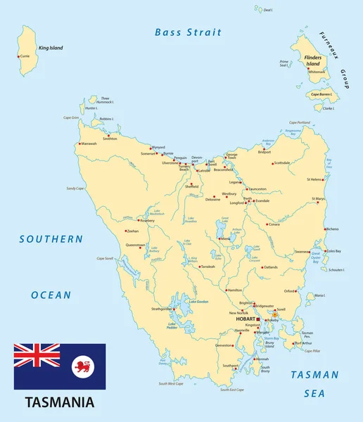 Mappa Vettoriale Dell Isola Australiana Tasmania Con Bandiera — Vettoriale Stock