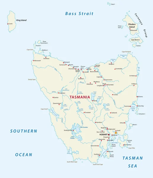 Kaart Van Vector Van Het Australische Eiland Tasmanië — Stockvector