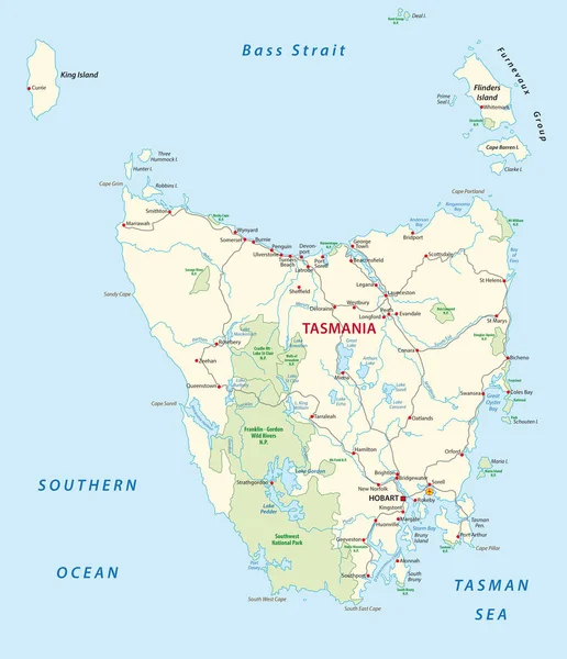 Tasmanien Road Och Nationalparken Karta — Stock vektor