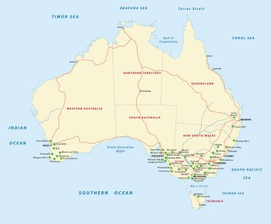 Vector map of the wine-producing regions in australia clipart