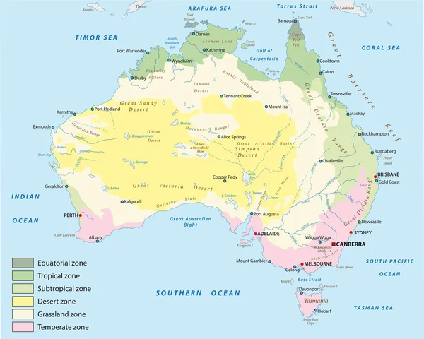 Векторная Карта Австралии Климатическим Зонам — стоковый вектор
