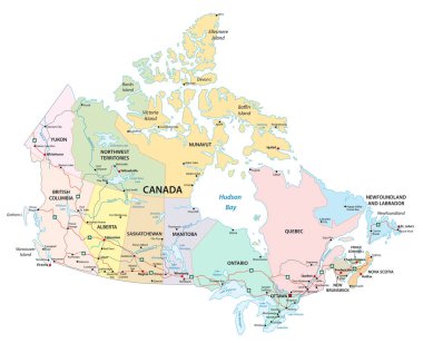canada administrative, political and road vector map clipart