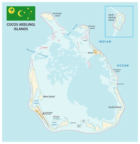 Mappa Vettoriale Delle Isole Cocos Keeling Con Bandiera — Vettoriale Stock