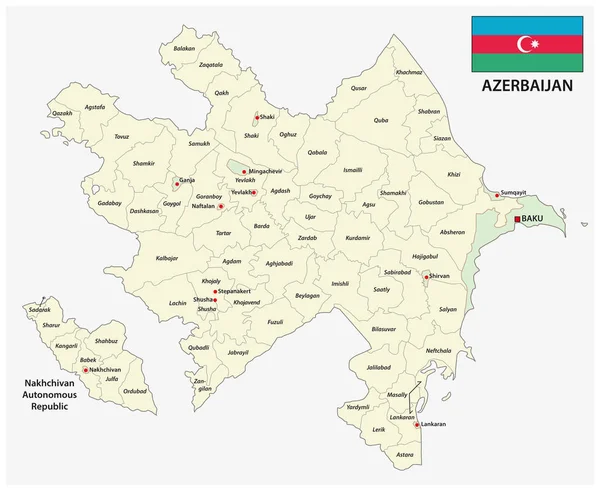 Mapa Vectorial Político Administrativo Azerbaiyán Con Bandera — Vector de stock