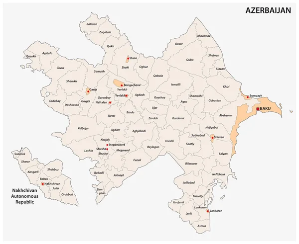Azerbeidzjan Administratieve Politieke Vector Kaart — Stockvector