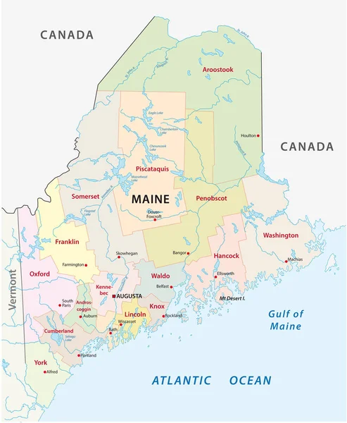 Maine Administrativní Politické Vektorová Mapa — Stockový vektor