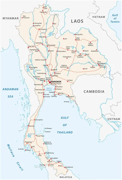 Thailand Mapa Vectores Carreteras — Vector de stock