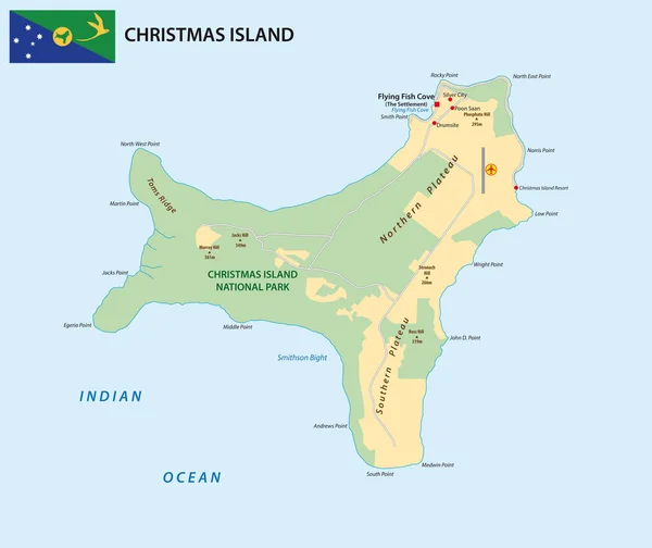 Vector Kaart Van Het Grondgebied Van Christmaseiland Met Vlag — Stockvector