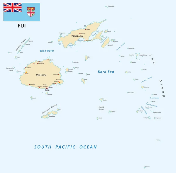 Mapa Vetorial República Das Fiji Com Bandeira —  Vetores de Stock