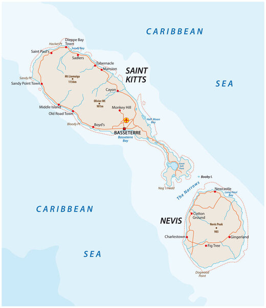 saint kitts and nevis road vector map